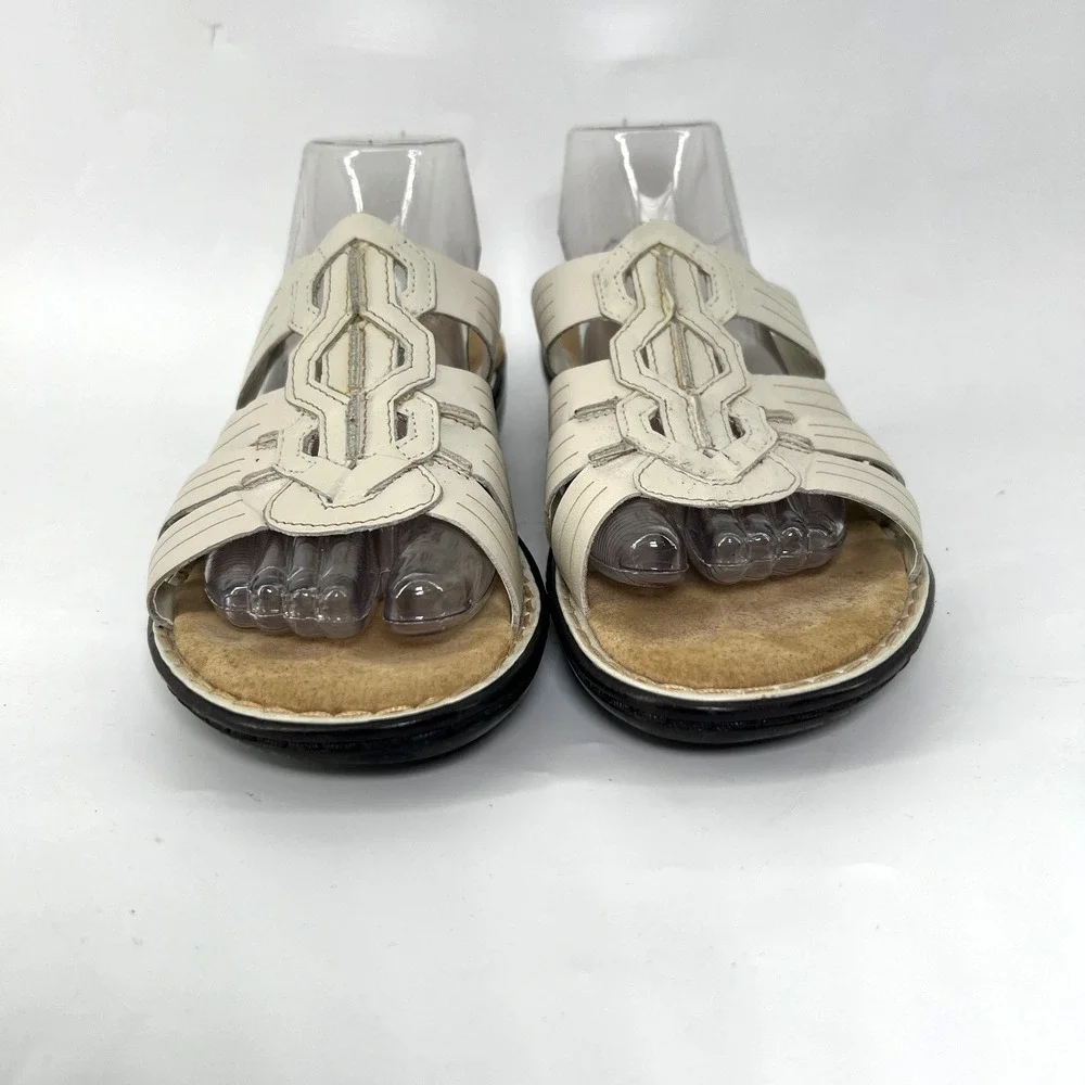 Clarks Women's 9 M Off White Leather Slide Sandals Comfort Strappy Shoes